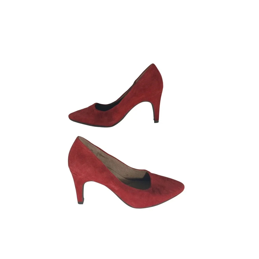 Aerosoles Exquisite Pumps 5.5M Red Suede Pointed Toe Heelrest Comfort Classic